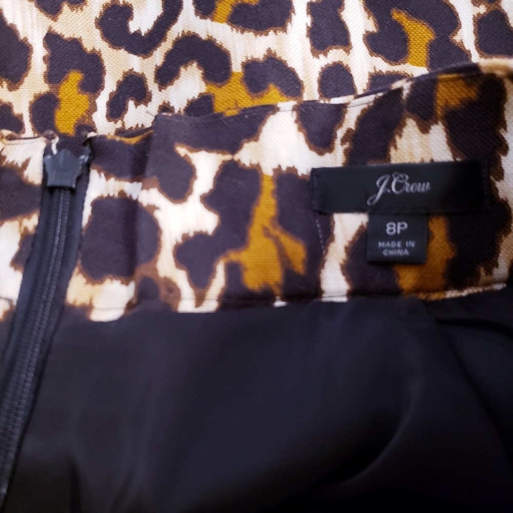 J Crew Women Skirt 8P Leopard Animal Print Linen Blend knee length Style #L3113 - Picture 3 of 14